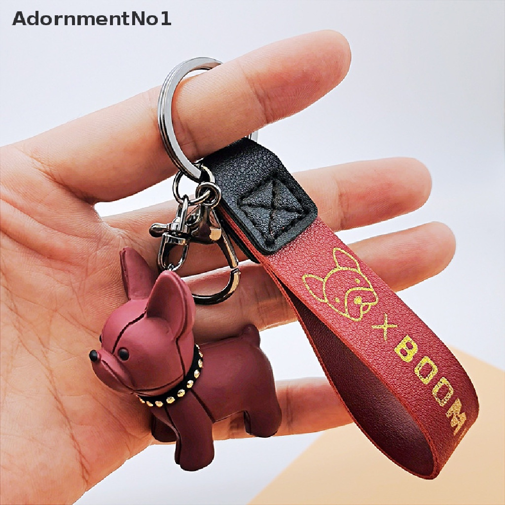 (AdornmentNo1) 1pc Gantungan Kunci Bentuk Anjing French Bulldog Bahan Kulit PU Untuk Wanita