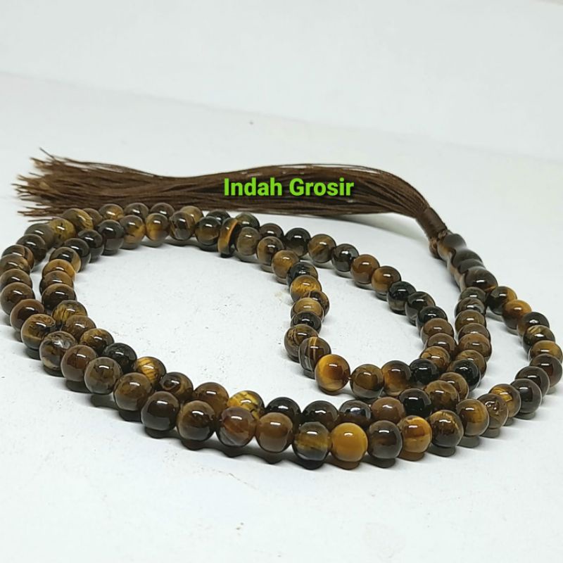 TASBIH BATU NATURAL TIGER EYE SPAH 6MM 99BUTIR ORIGINAL