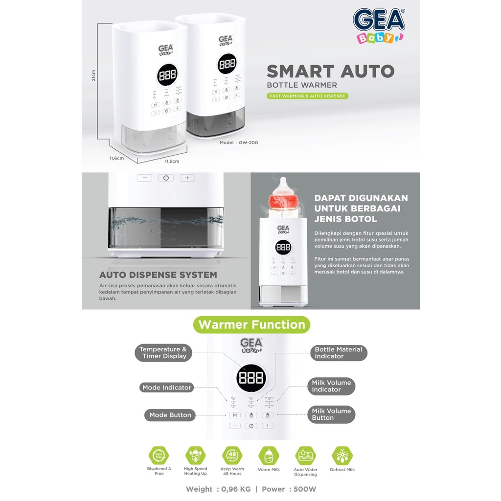 Gea Baby GW200 Smart Auto Bottle Warmer | Penghangat ASI