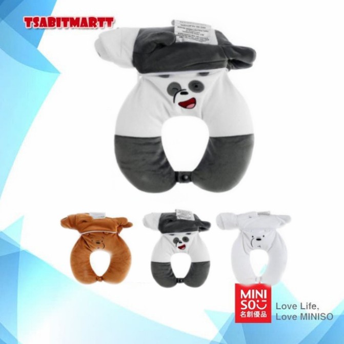 Bantal Leher - Miniso We Bare Bears U-Pillow 2 In 1 Boneka Bantal Leher Lucu