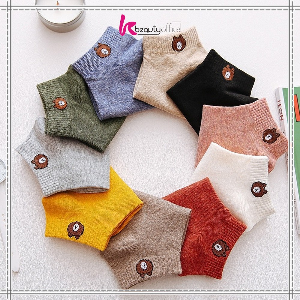 KB-P32-33 Kaos Kaki Dewasa Pendek Kaus Kaki Wanita Pria Motif Brown / Kaos Kaki Ankle Korea Daisy-6