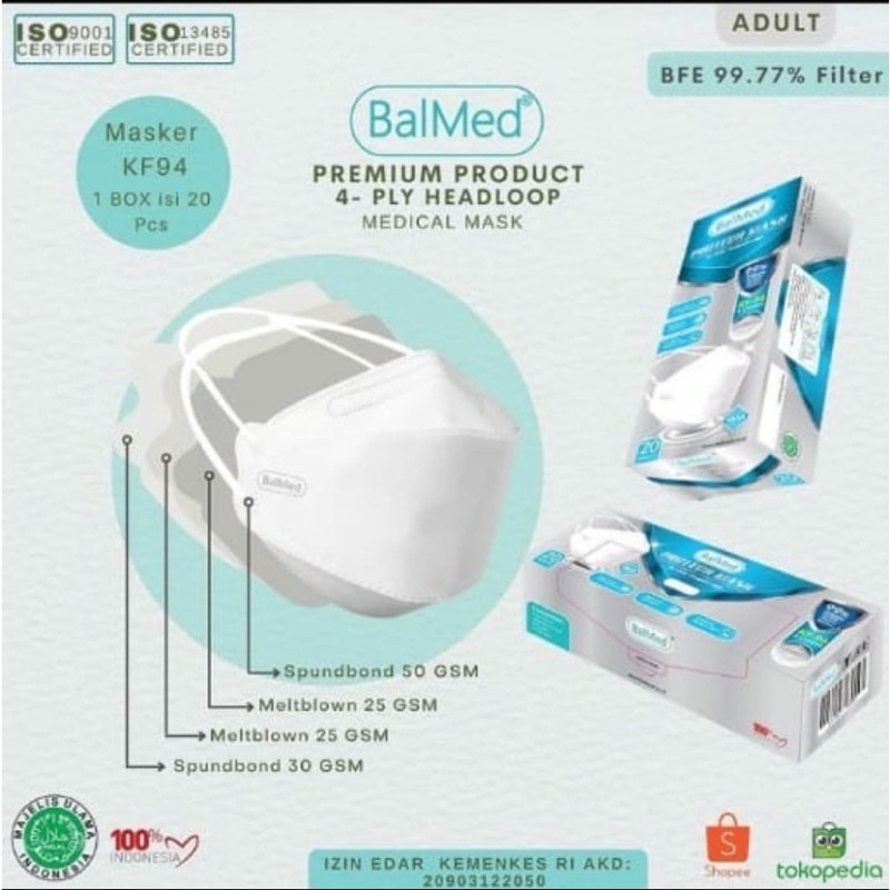 masker balmed kf94 headloop 4ply isi 20