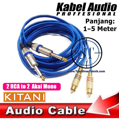 Kabel Audio Mic Jack Akai Mono 6.5mm ( 2 Akai ) to ( 2 RCA ) Dual RCA Gold Plate Cable KITANI 2-2 Panjang 1 Sampai 5 Meter