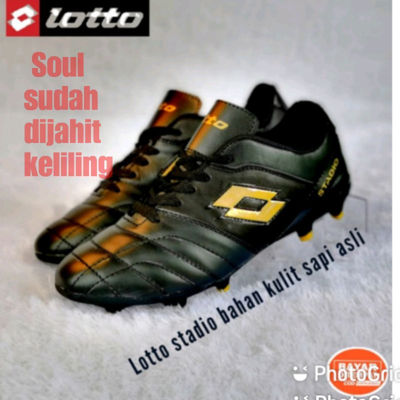 sepatu bola kulit lotto stadio black gold premium/ sepatu bola full kulit
