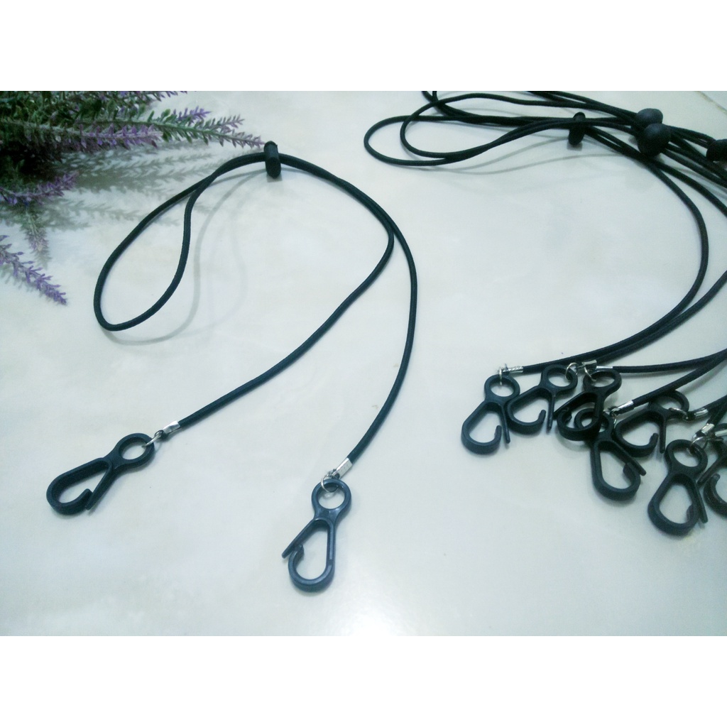 strap masker 2 in 1 hitam polos elastis/simple/cowok/cewek
