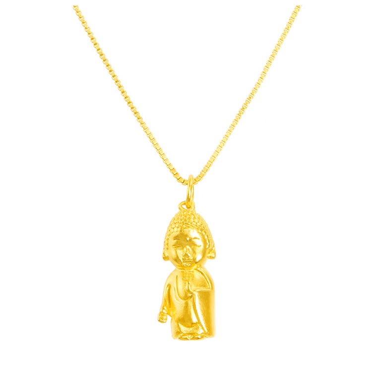 Kalung Lapis Emas Emas Asli Kadar 375 Dengan Liontin Buddha Maitreya Untuk Wanita