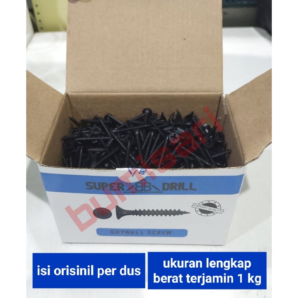 Skrup / Sekrup Gypsum Hitam - per dus = per 1 Kg (berat terjamin)