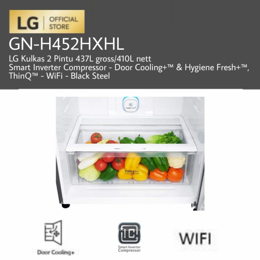 Lemari Es LG 2 Pintu Inverter GN-H452HXHL / Kulkas LG GNH452HXHL