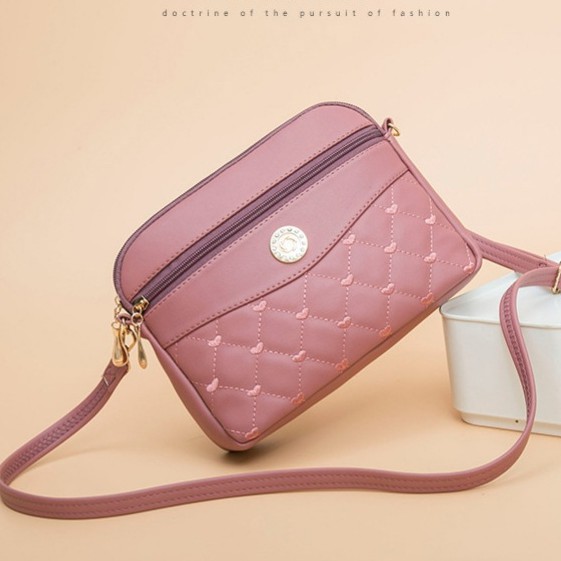 TAS SELEMPANG WANITA IMPORT KULIT PREMIUM PINK PIERA TA245P3 PESTA KOREA FASHION BATAM SLING BAG ORI