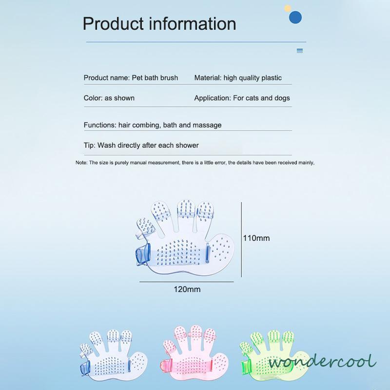 Sarung Tangan Sikat Mandi Hewan Peliharaan, Pijat, Sikat Lima Jari, Perlengkapan Pembersih Perawatan Hewan Peliharaan-Won