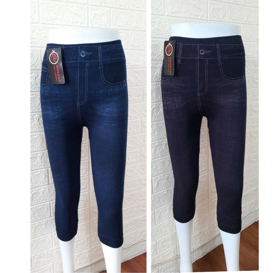 LEGGING JEANS ELASTIS 7/8 LEGGING PENDEK MOTIF JEANS