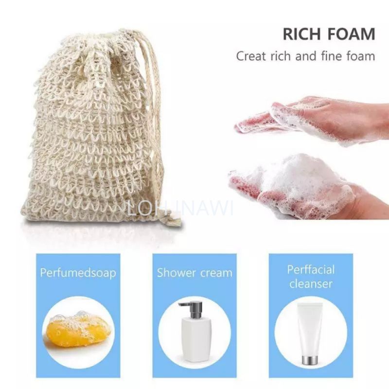 Sisal Soap Bag Soap Saver Kantung Sabun Rajut Foaming Net Natural Shower Puff Ramah Lingkungan