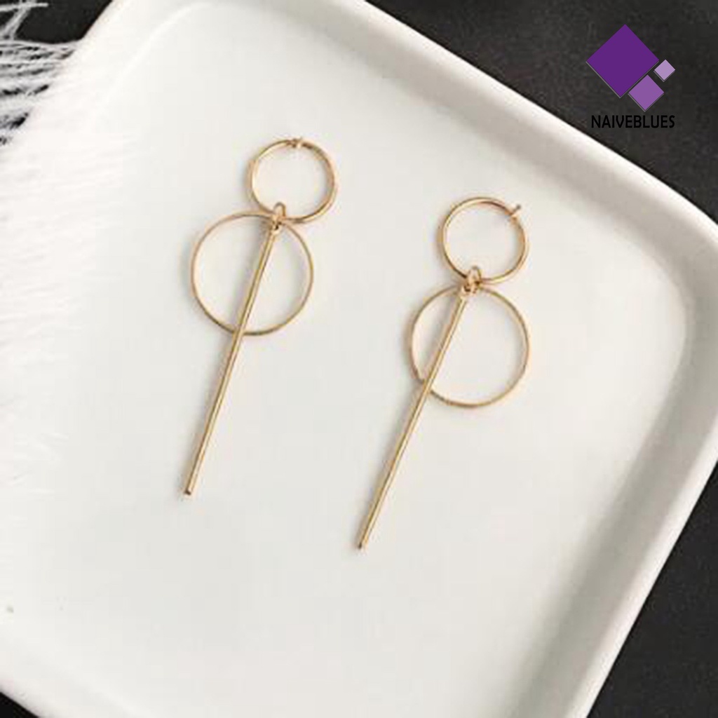 Anting Stud Tassel Panjang Geometris Ganda Bahan Alloy Untuk Wanita