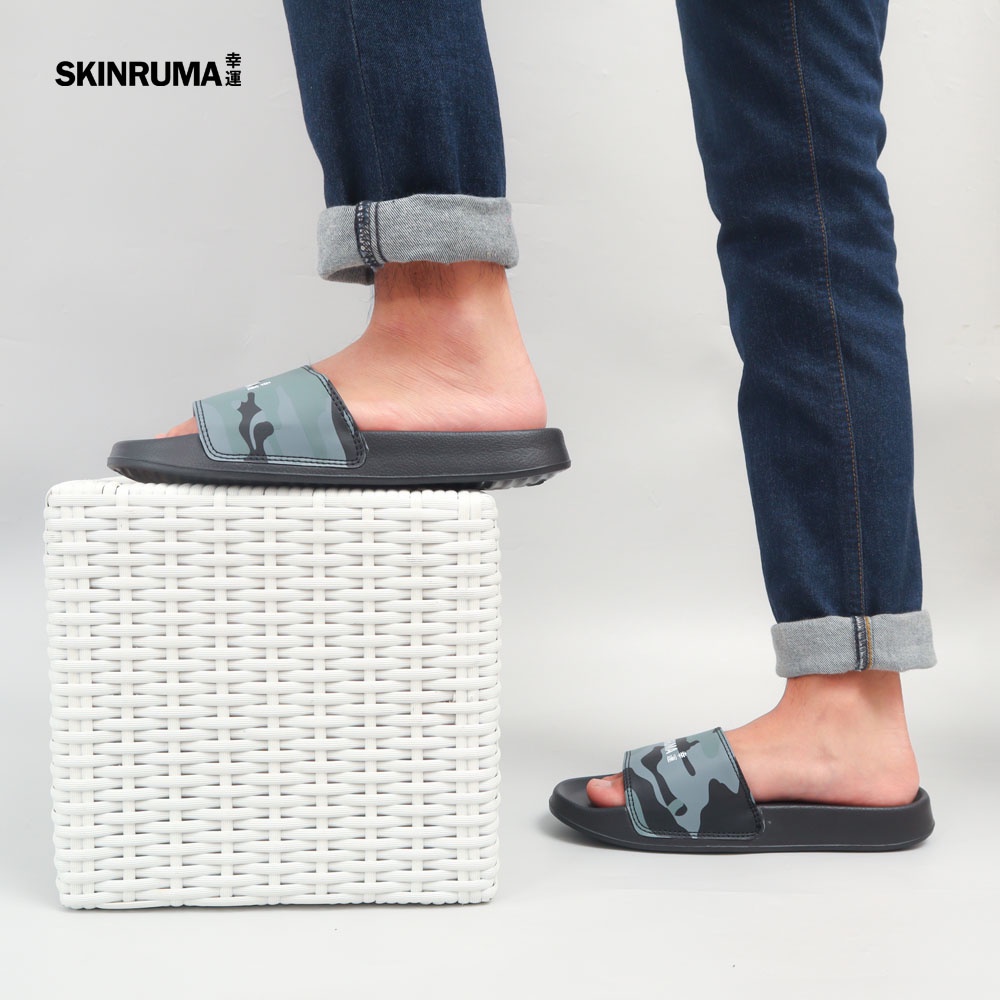 Sendal Selop Casual Pria SKINRUMA Original Grey Army Motive Hitam Abu / Sendal Slide Pria / Sendal Slip On Pria