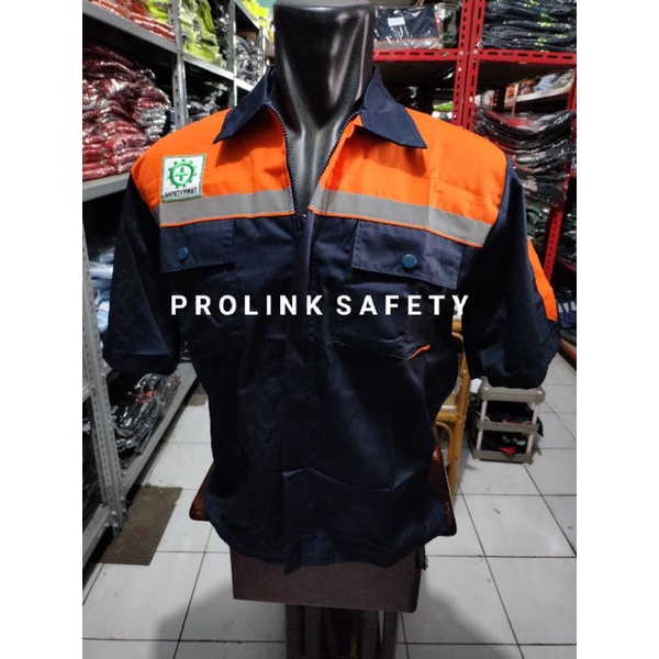 SERAGAM SAFETY LENGAN PENDEK ORANYE NAVY