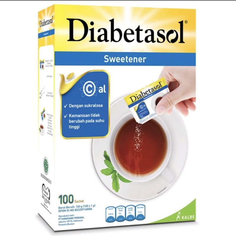 

Diabetasol Sweetener 100 sachet Pemanis pengganti Gula Diabetes tanpa kalori