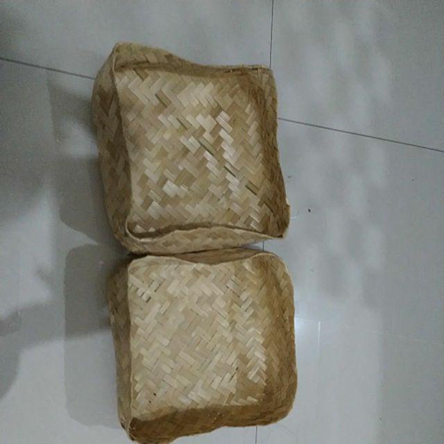 (b2001) Sepasang Besek Natural 20 X 20 X 8 Cm Anyaman Bambu Natural Besek Bambu Murah Nasi Box