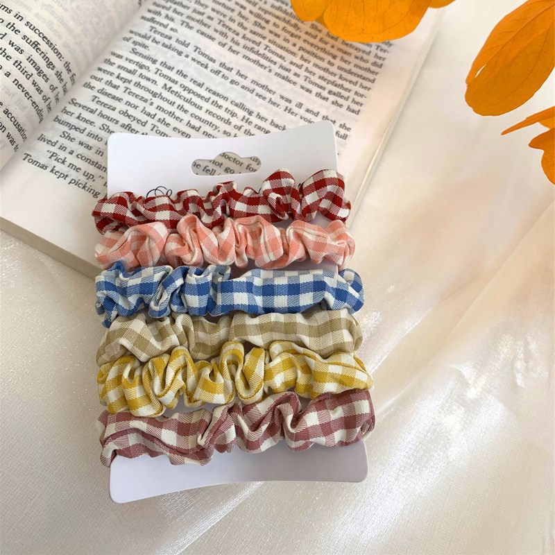 6Pcs Scrunchie Cepol Hijab Karet Rambut Usus Ponytail Elastis Warna-Warni Gaya Korea Retro Wanita Ring Rambut Kotak Shinny