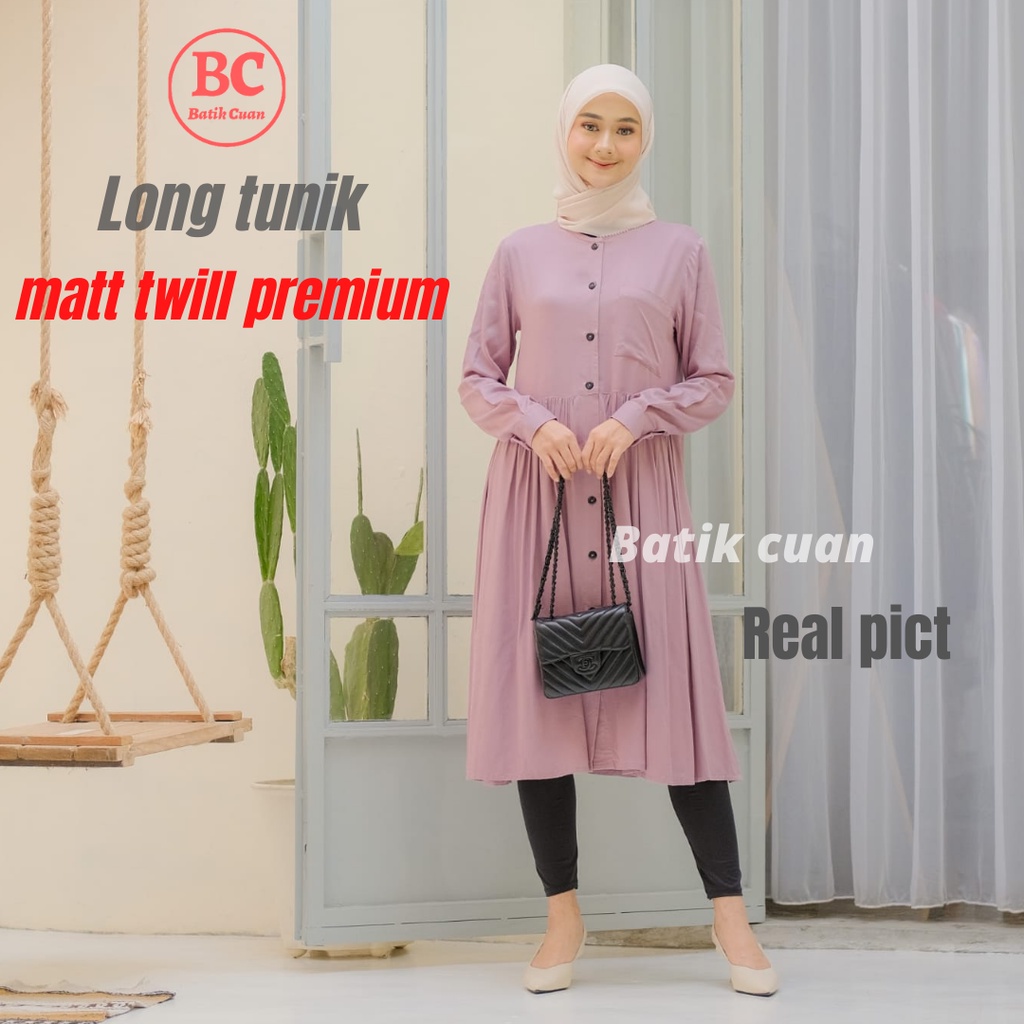 LONG TUNIK PREMIUM BAHAN TWILL TERBARU KEKINIAN SIZE KOMPLIT S M L XL XXL LULU TUNIK NEW COLOR BY BA