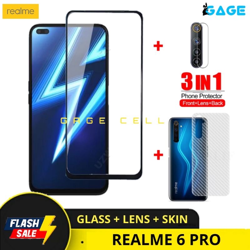 3IN1 TEMPERED GLASS LAYAR KAMERA SKIN CARBON REALME 6 PRO 6PRO TG ANTI GORES FULL SCREEN PROTECTOR