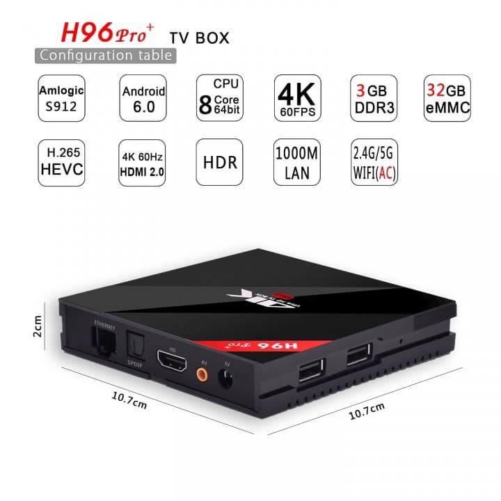 H96 PRO PLUS Android 7.1 Smart TVBox Ultra HD-RAM 3GB ROM 32GB OLB3419