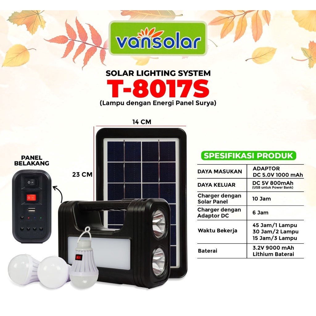 Lampu solar Panel Van solar Advance T8017S