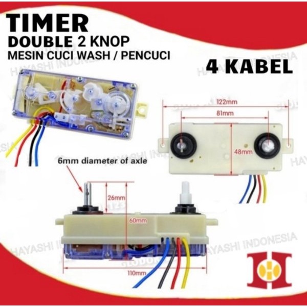 Timer Mesin Cuci Wash Pencuci Double Ganda 2 Knop 3 4 5 6 Kabel Pin