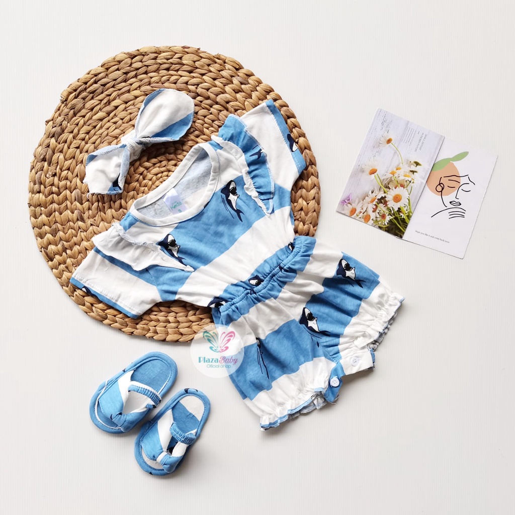 Plazababyku MX JUMPSUIT LUNA SANDALS setelan bayi motif bunga yang lucu free headband + sandal PART2