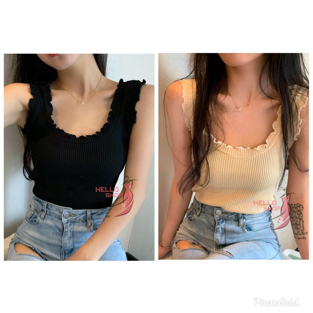 HELLOSHOP - ATASAN WANITA TANK TOP RAJUT IMPORT CROP RAJUT IMPORT KANCING PAKAIAN REMAJA ABG DEWASA