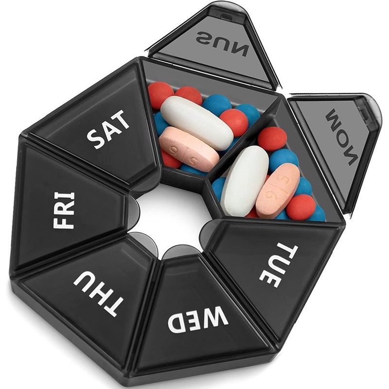 Kotak Pil 7-kompartemen Putaran Satu Minggu / Kotak Penyimpanan Sub-kemasan Pil Berkapasitas Besar Portabel / Penyimpanan Manik Perhiasan