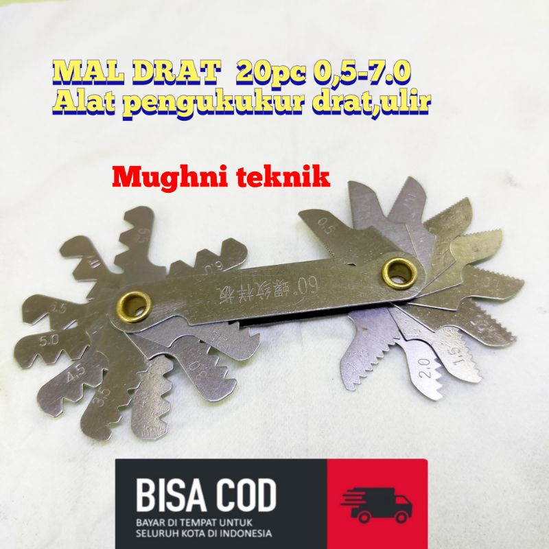 MAL DRAT SCREW ALAT UKUR DRAT 50 DERAJAT 20PIC 0,5mm-7,0mm
