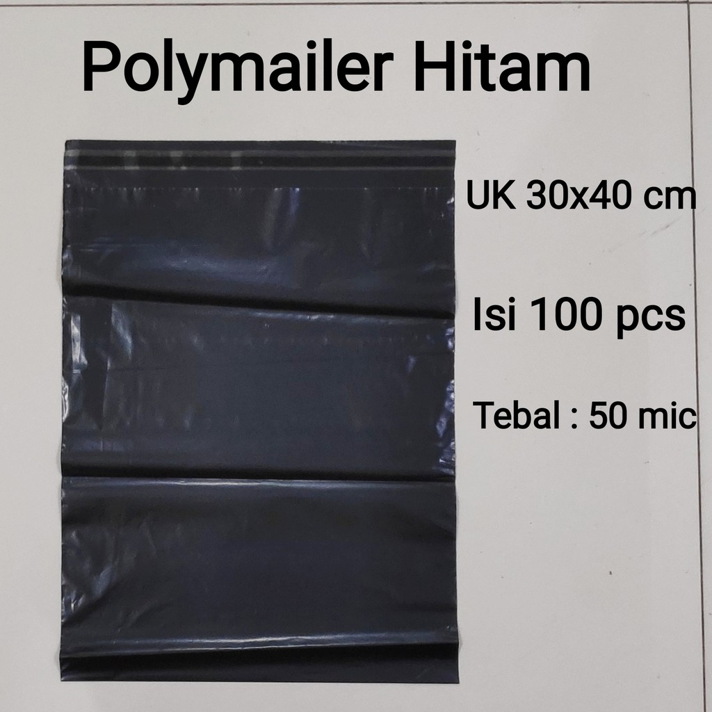 Polymailer uk 30x40 (100pcs) Plastik Packing Lem Hitam, Plastik Lem, Plastik Baju