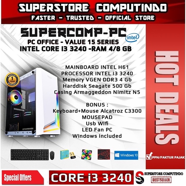 PC Rakitan Office Intel Core i3-RAM 4/8GB-Value 15 Series-Siap Pakai