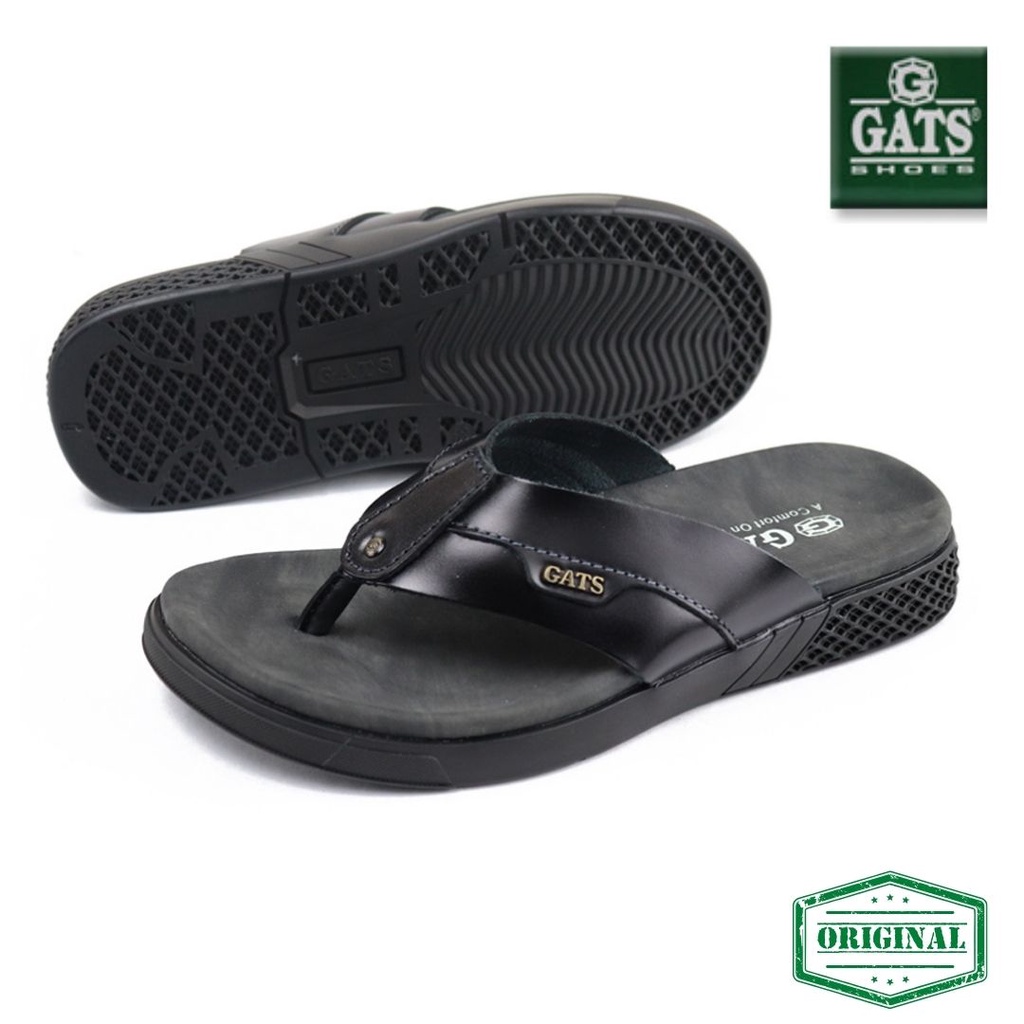 Sandal Jepit Casual Pria GATS LS201 Hitam Dan Coklat Sandal Jepit Kulit Asli Model Terbaru