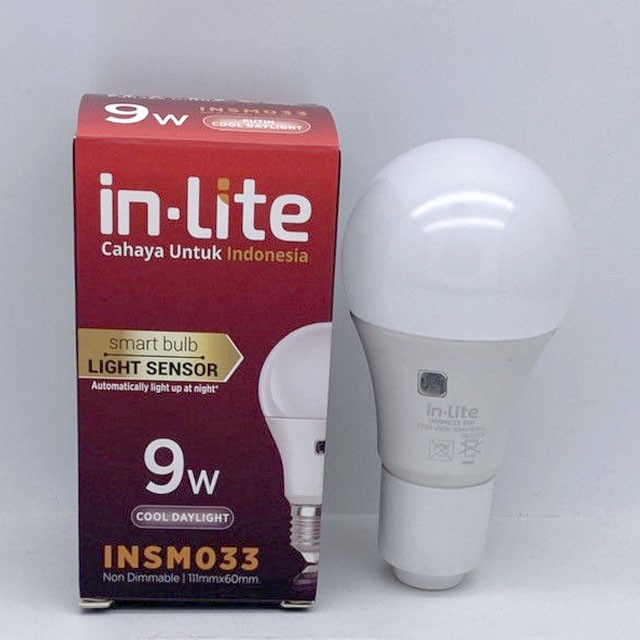 Inlite 9 Watt Lampu Bohlam LED Putih Dengan Sensor Cahaya