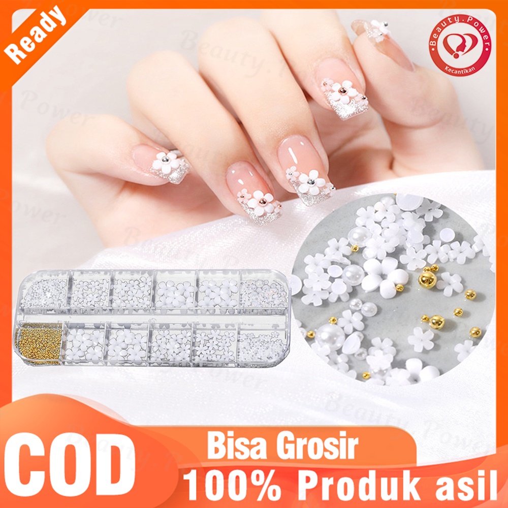 Nail Flower 3d Nail Art Decorations Ornament Five Petals Embossed Pattern White Mini Resin DIY Manicure Flower Decoration for Salon