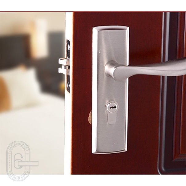 Gagang pintu body kunci 50mm 1 set siap pasang, silver premium anti karat elegan lock door