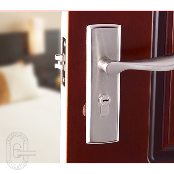 Gagang pintu 1 set siap pasang, silver premium anti karat elegan lock door