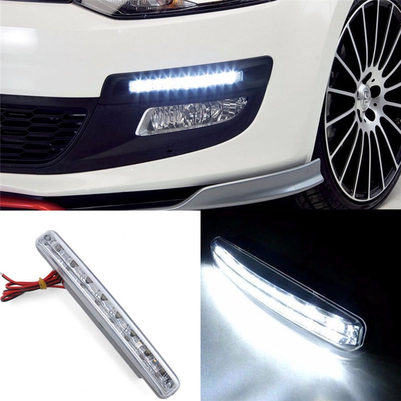 【Theredsunrisesiwy.id】Car Light 8 LED DRL Fog Driving Daylight Daytime Running White Lamp