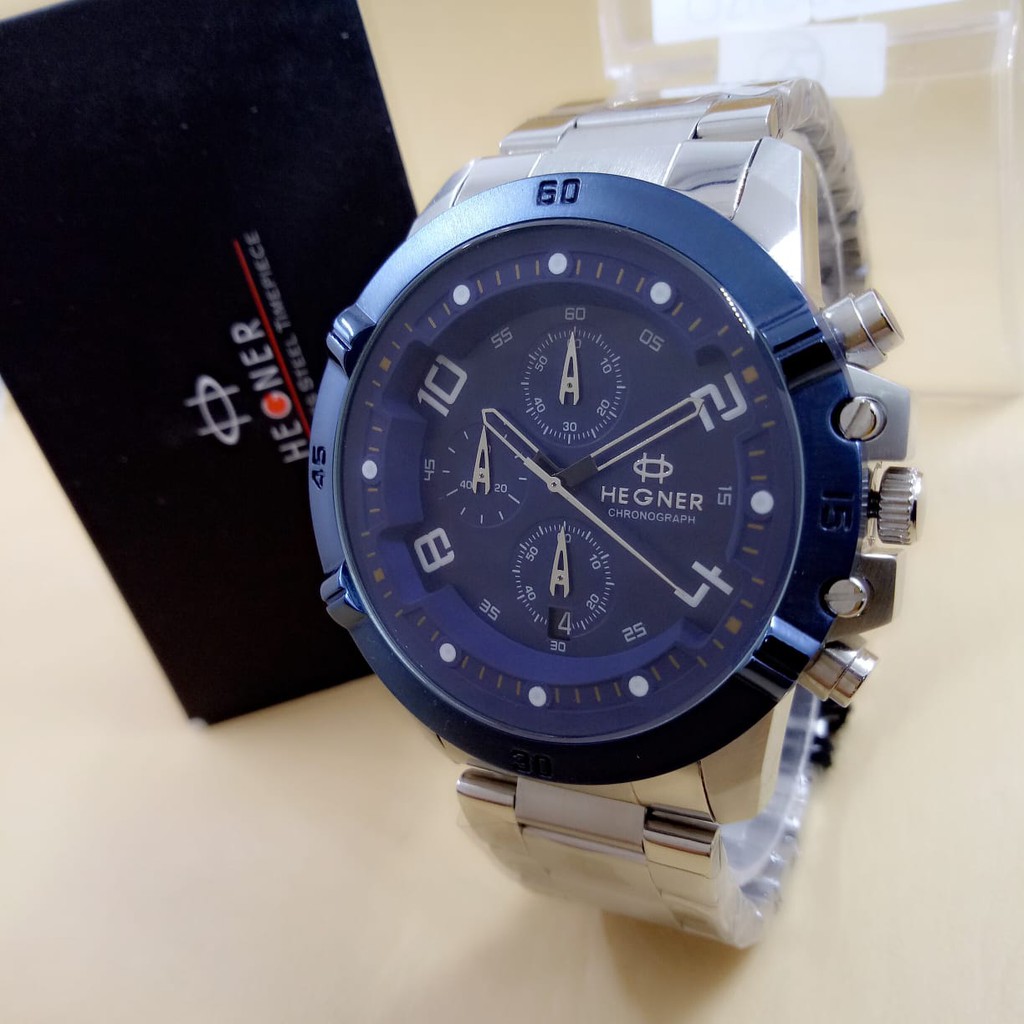 JAM TANGAN PRIA ORIGINAL TAHAN AIR HEGNER 1656 CHRONO AKTIF STAINLESS