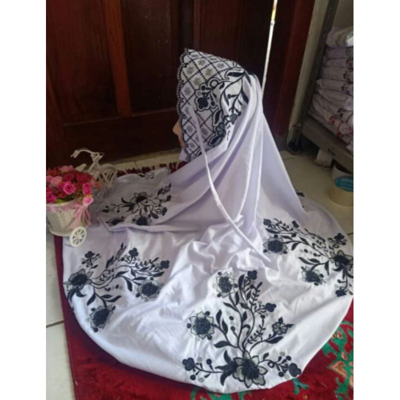 mukena putih terusan bordir