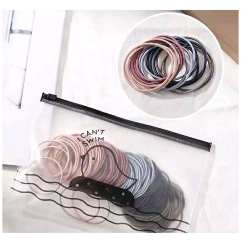 IKAT RAMBUT KOREAN STYLE ELASTIS ISI 100 PCS + POUCH