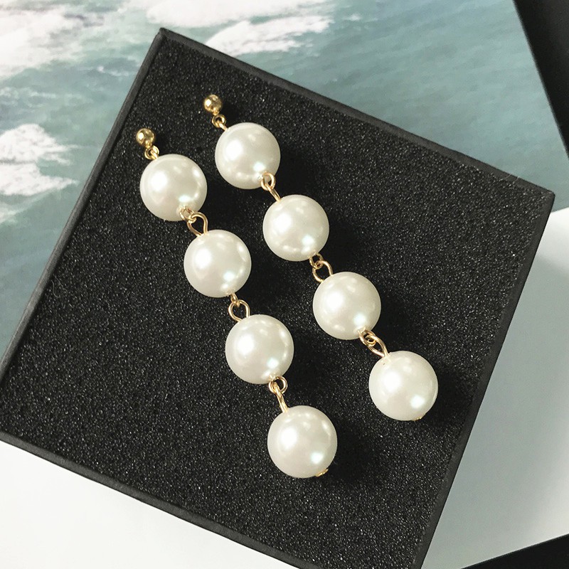 Anting Temperamen Korea liar yang sederhana berlebihan anting-anting panjang rumbai mutiara besar