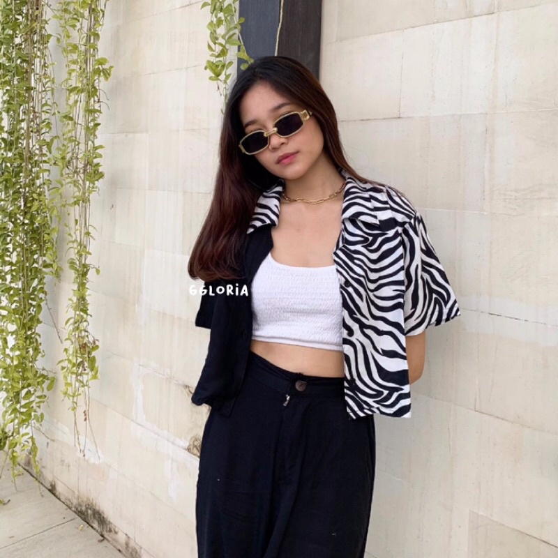 [BISA COD DAN SIAP KIRIM] TWO TONE KEMEJA ZEBRA