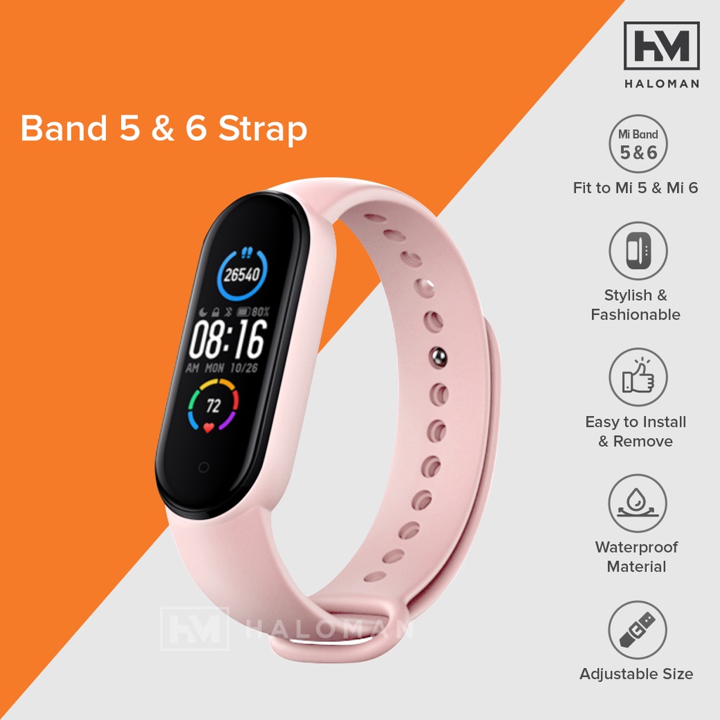 Silicone Strap Mi Band 5 & Mi Band 6 - Strap Miband 5 & Miband 6 Replacement-Pastel Pink