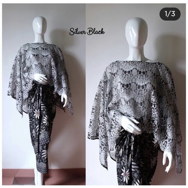 Kebaya Modern Cape Glitter / Batwing Brukat / Kalong Brukat Silver Dan Pilihan Warna Lain