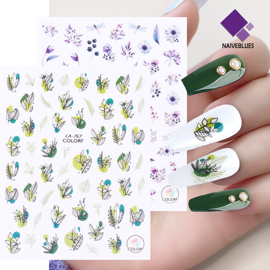 Naiveblue Stiker Kuku Motif Bunga / Daun / Burung / Butterfly / Musim Semi Untuk Dekorasi Manicure / Nail Art DIY