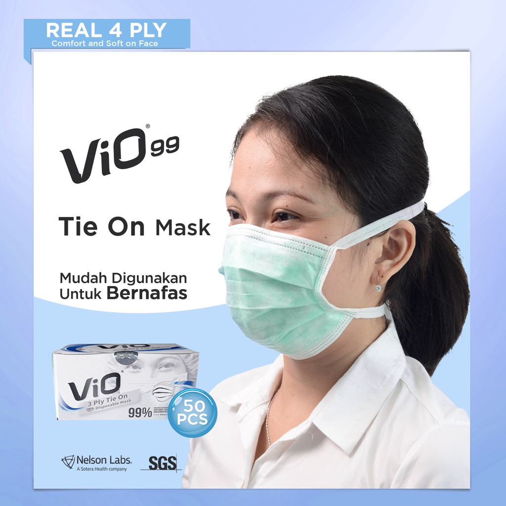 VIO Mask '50S 3 ply Tie On Green masker medis filtrasi 99%