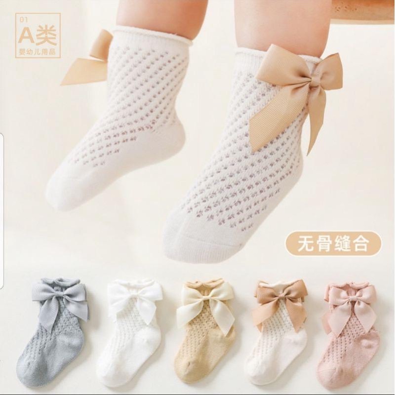 Kaos Kaki Bayi Anak Ribbon Waffle | Kaoskaki Import Waffle dengan Pita Besar