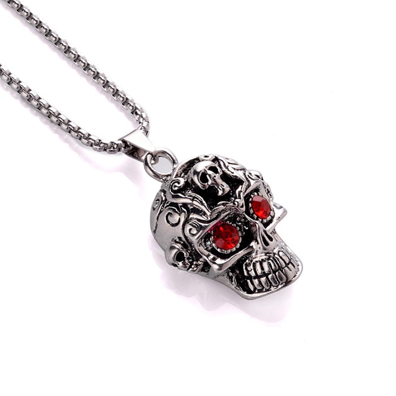 Kalung Liontin Tengkorak Mata Merah Gaya Hip Hop Punk Untuk Unisex